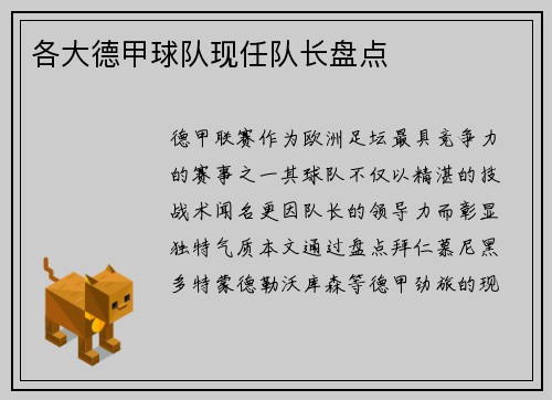 各大德甲球队现任队长盘点