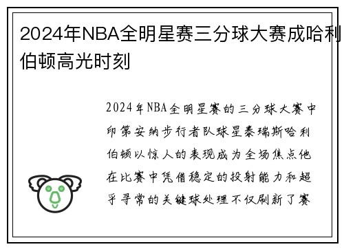 2024年NBA全明星赛三分球大赛成哈利伯顿高光时刻