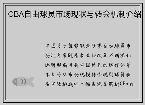 CBA自由球员市场现状与转会机制介绍